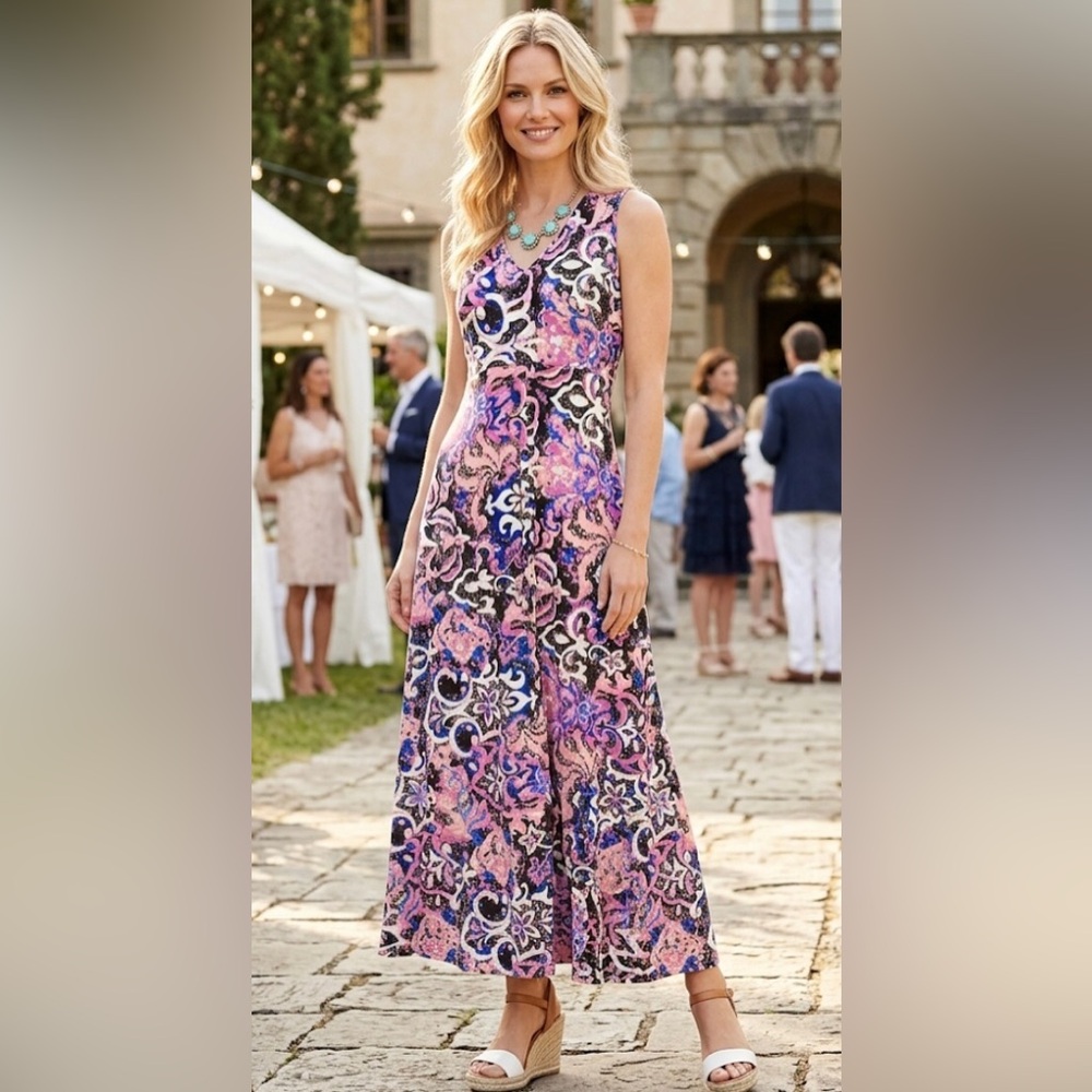 Talbots Abstract Blossom Jersey Maxi Dress